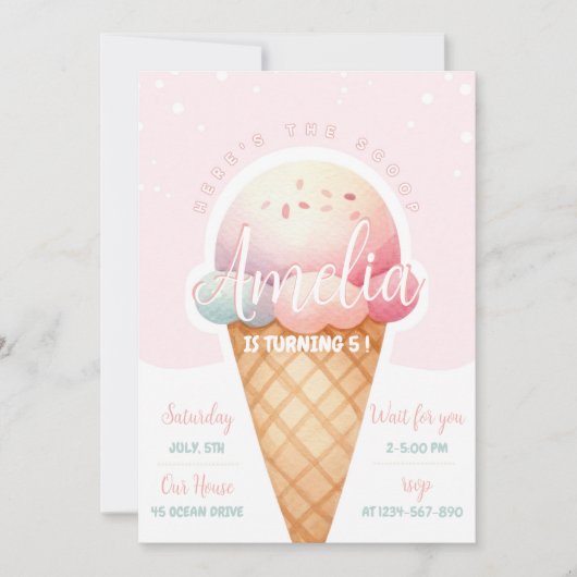 Meisje roze ijs verjaardag kaart (Voorkant)