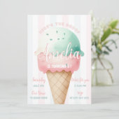 Meisje roze ijs verjaardag kaart (Staand voorkant)