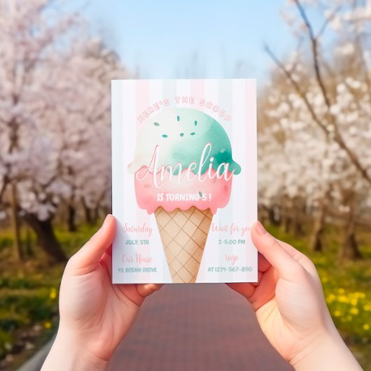 Meisje roze ijs verjaardag kaart