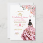 Meisje Roze Jurk Quinceañera 15 Anos Bloemen Goud Kaart (Voorkant)