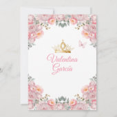 Meisje Roze Jurk Quinceañera 15 Anos Bloemen Goud Kaart (Achterkant)