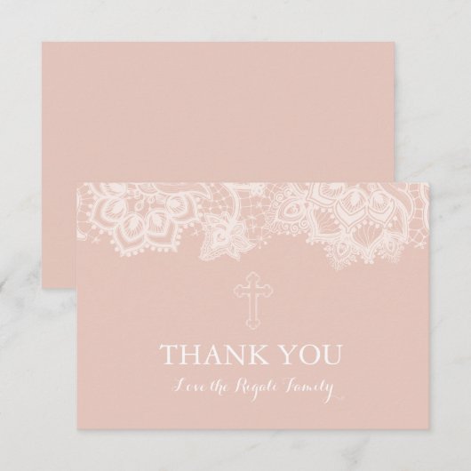 Meisje Roze Kant Religieuze Dank u kaart (Voorkant / Achterkant)