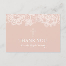 Meisje Roze Kant Religieuze Dank u kaart