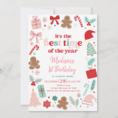 Meisje Roze Kerst Beste Tijd van het Jaar Verjaard Kaart (Voorkant)