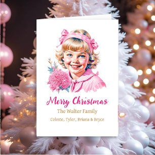 Meisje   Roze Kerstmis Gepersonaliseerd Feestdagen Kaart
