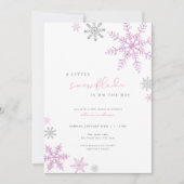 Meisje Roze Kleine Sneeuwvlok Baby shower Invitati Kaart (Voorkant)