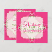  Meisje Roze Lacy Verjaardagsfeestje Uitnodigingen (Voorkant / Achterkant)