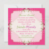  Meisje Roze Lacy Verjaardagsfeestje Uitnodigingen (Achterkant)