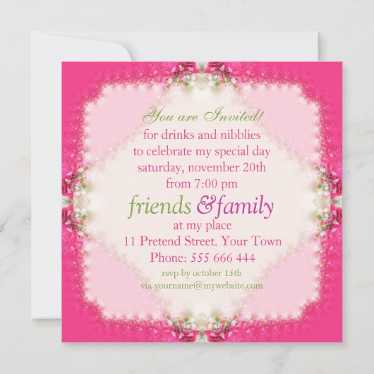 Meisje Roze Lacy Verjaardagsfeestje Uitnodigingen (Achterkant)