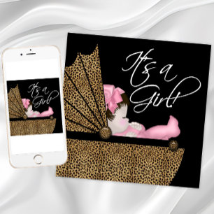 Meisje Roze Leopard Baby shower Kaart