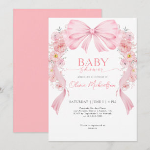 Meisje Roze Lint Boog Coquette Bloemen Baby shower Kaart