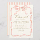 Meisje Roze Lint elegant Minimalistisch Baby showe Kaart<br><div class="desc">Meisje Roze Lint elegant Minimalistisch Baby shower</div>