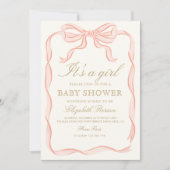 Meisje Roze Lint elegant Minimalistisch Baby showe Kaart (Voorkant)