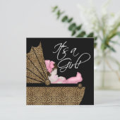 Meisje Roze Luipaard Baby Shower Kaart (Staand voorkant)