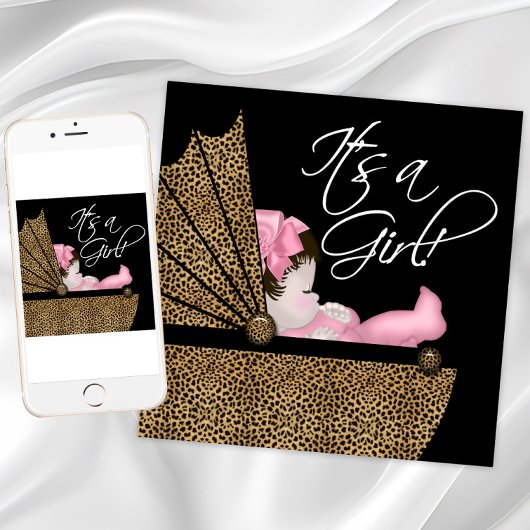 Meisje Roze Luipaard Baby Shower Kaart