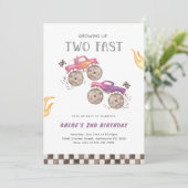 Meisje Roze Monster Truck Twee snelle verjaardag Kaart (Staand voorkant)