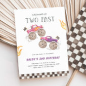 Meisje Roze Monster Truck Twee snelle verjaardag Kaart