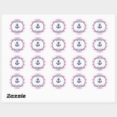 Meisje Roze Nautisch Baby shower Dank u Favor Ronde Sticker (Vel)