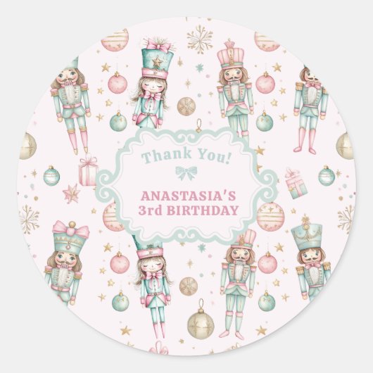 Meisje Roze Notenkraker Verjaardag Bedankt Ronde Sticker (Voorkant)