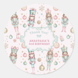 Meisje Roze Notenkraker Verjaardag Bedankt Ronde Sticker