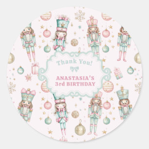 Meisje Roze Notenkraker Verjaardag Bedankt Ronde Sticker