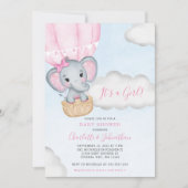 Meisje Roze Olifant Baby shower Kaart (Voorkant)
