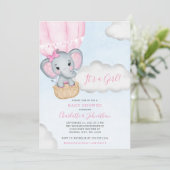 Meisje Roze Olifant Baby shower Kaart (Staand voorkant)