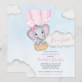 Meisje Roze Olifant Baby shower Kaart (Voorkant / Achterkant)