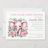 Meisje Roze Olifant Rozen Baby shower Invitation Kaart (Voorkant)