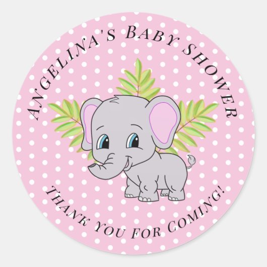 Meisje Roze Olifant Schattige Baby shower Ronde Sticker (Voorkant)