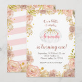 Meisje Roze Onze Pompoen draait één Uitnodiging (Voorkant / Achterkant)