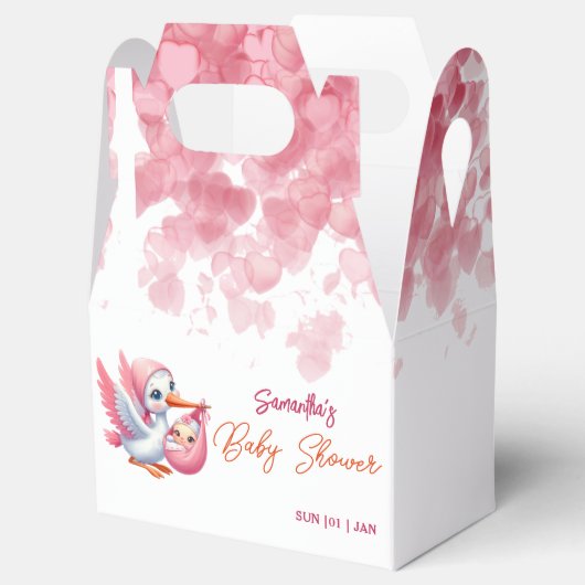 Meisje roze ooievaar baby shower Favor Box Bedankdoosjes (Geopend)