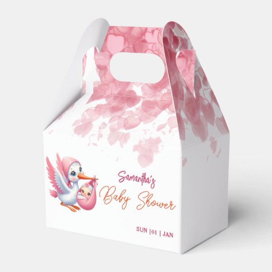 Meisje roze ooievaar baby shower Favor Box Bedankdoosjes (Voorkant Zijde)