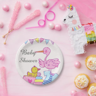 Meisje Roze Ooievaar Baby Shower Papieren Bord
