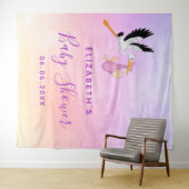 Meisje roze paars rose goud cute ooievaar babyshow wandkleed (In Situ (horizontaal))