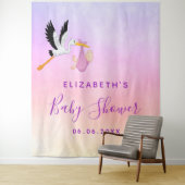 Meisje roze paars rose goud cute ooievaar babyshow wandkleed (In situ)