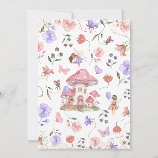 Meisje Roze Paarse Bloemen Fairy Verjaardag Kaart (Achterkant)