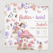 Meisje Roze Paarse Bloemen Fairy Verjaardag Kaart (Voorkant / Achterkant)