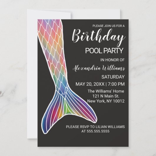 Meisje Roze Paarse Marine Zeemeermin Staart Zwemba Kaart (Voorkant)