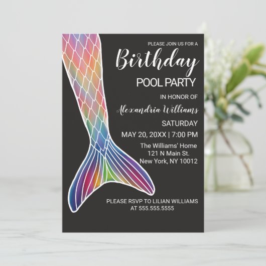 Meisje Roze Paarse Marine Zeemeermin Staart Zwemba Kaart (Staand voorkant)