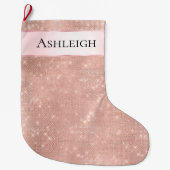 Meisje Roze Parel Roos Gouden Glam Grote Kerstsok (Voorkant)