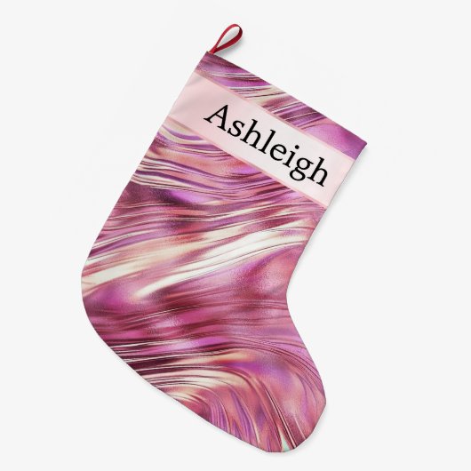 Meisje Roze Parel Roos Gouden Glam Grote Kerstsok (Voorkant (Hangend))