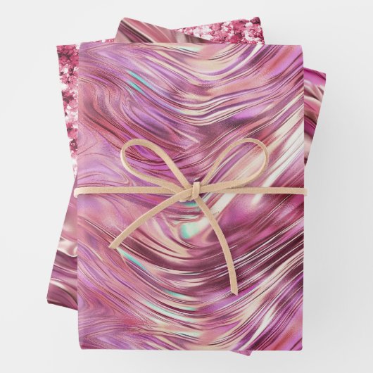 Meisje Roze Parel Roos Gouden Glam Inpakpapier Vel (In situ)