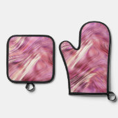 Meisje Roze Parel Roos Gouden Glam Ovenwant & Pannenlap Set (Voorkant)