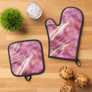 Meisje Roze Parel Roos Gouden Glam Ovenwant & Pannenlap Set