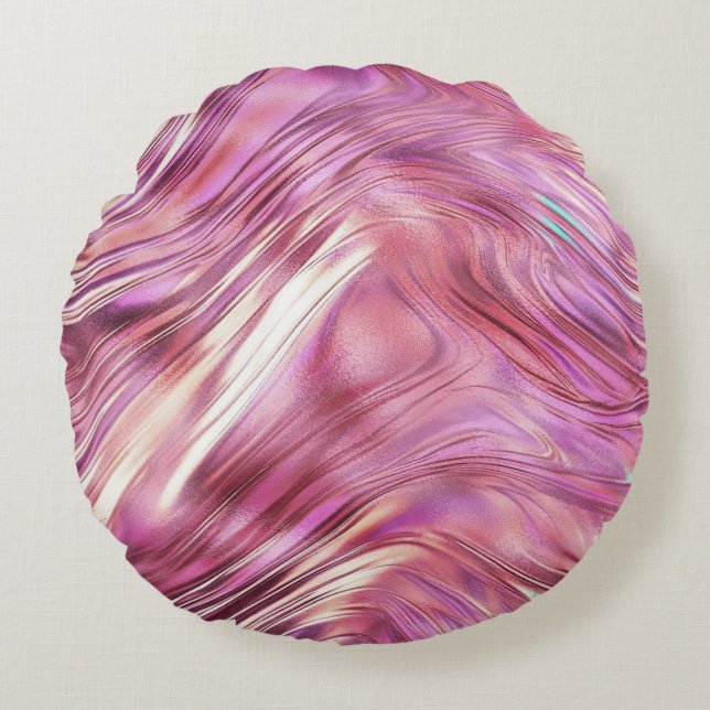 Meisje Roze Parel Roos Gouden Glam Rond Kussen (Voorkant)