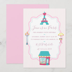 Meisje Roze Parijs Thema Verjaardagsfeest Uitnodig Kaart