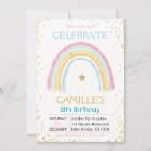 Meisje Roze Pastel Goud Regenboog verjaardag Uitno Kaart (Voorkant)