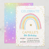 Meisje Roze Pastel Goud Regenboog verjaardag Uitno Kaart (Voorkant / Achterkant)