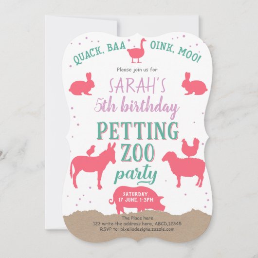 Meisje, Roze, Petting Zoo, Farm Animals, Birthday Kaart (Voorkant)